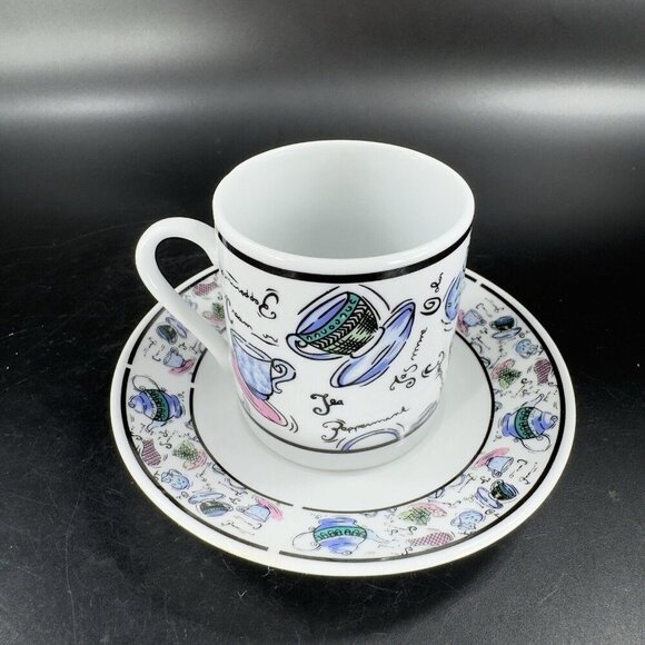 Vintage CHEKOSLOVAKIAN Fine Porcelain Motif Teacup And Saucer Czechoslovakia Set - Picture 12 of 16